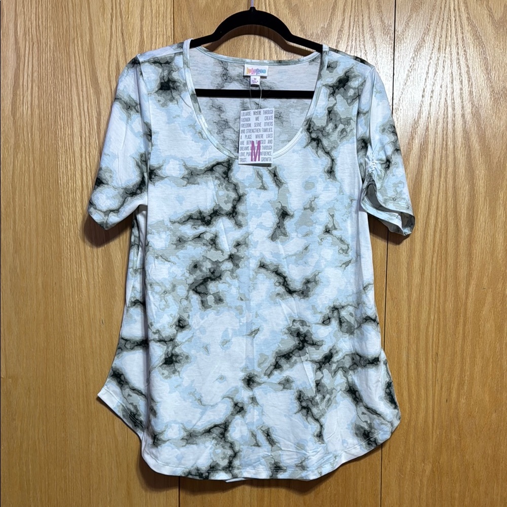 LuLaRoe White, Gray and Light Blue Morgan Short Sleeve Tee- Medium